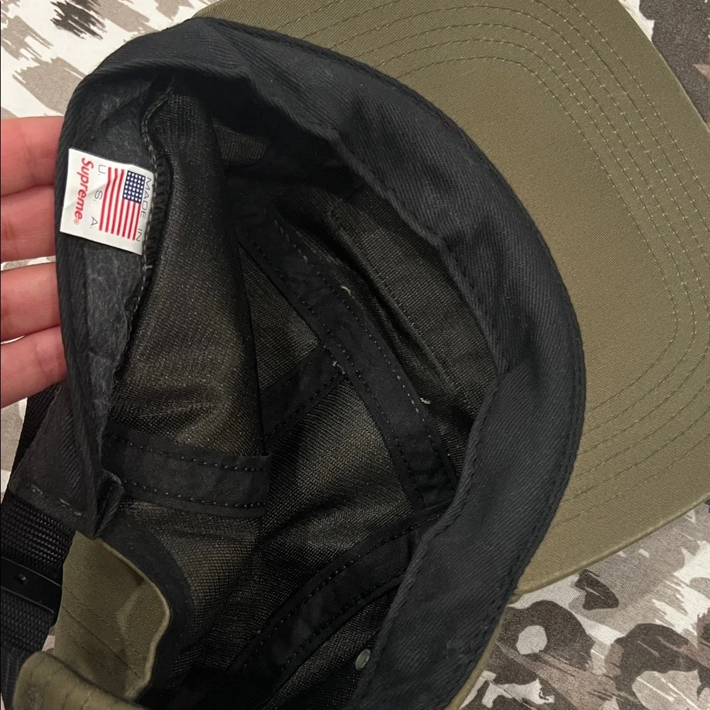 Supreme Khaki Green Hat with Red Logo - Picture 3 of 3